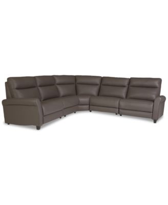 Thandler 5-Pc. Leather L Sectional with 3 Power Recliners and Drop Down Table, Exclusively at Macy's