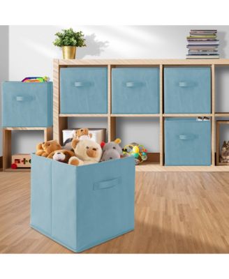 Set of 6 Fabric Storage Cube Bins, Red - 13&amp;#x22; Collapsible Foldable Cloth Baskets for Shelves and Cubby Organizers