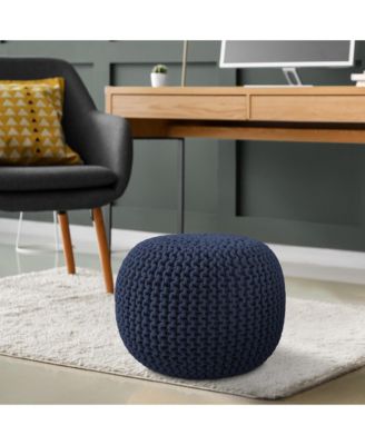 Round Pouf Ottoman, Natural - 20" Dia x 14.5" High Cotton Knit Foot Stool - Boho Floor Pouffe for Living Room