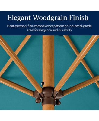 10ft Outdoor Woodgrain Pattern Steel Market Patio Umbrella w/ Crank, Tilt