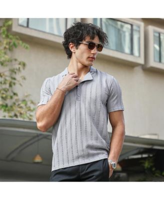 Men's Coin Grey Wicker-Tactitle Polo T-Shirt