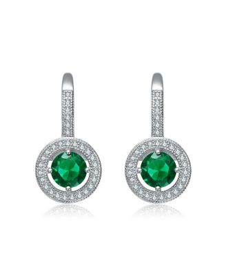 White Gold Plating with Green Cubic Zirconia Drop Earrings