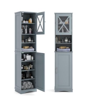 67&amp;#x22;H MDF &amp; Acrylic Board Adjustable Shelves, Water-Resistant Paint &amp; Anti-Tip Design Tall Freestanding Bathroom Cabinet