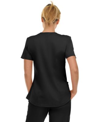 Women's Scrubs V-Neck Notch Fashion Stretch Scrub Top with Two Pockets, Flex Easy Care Fabric, Bubble Gum, Large