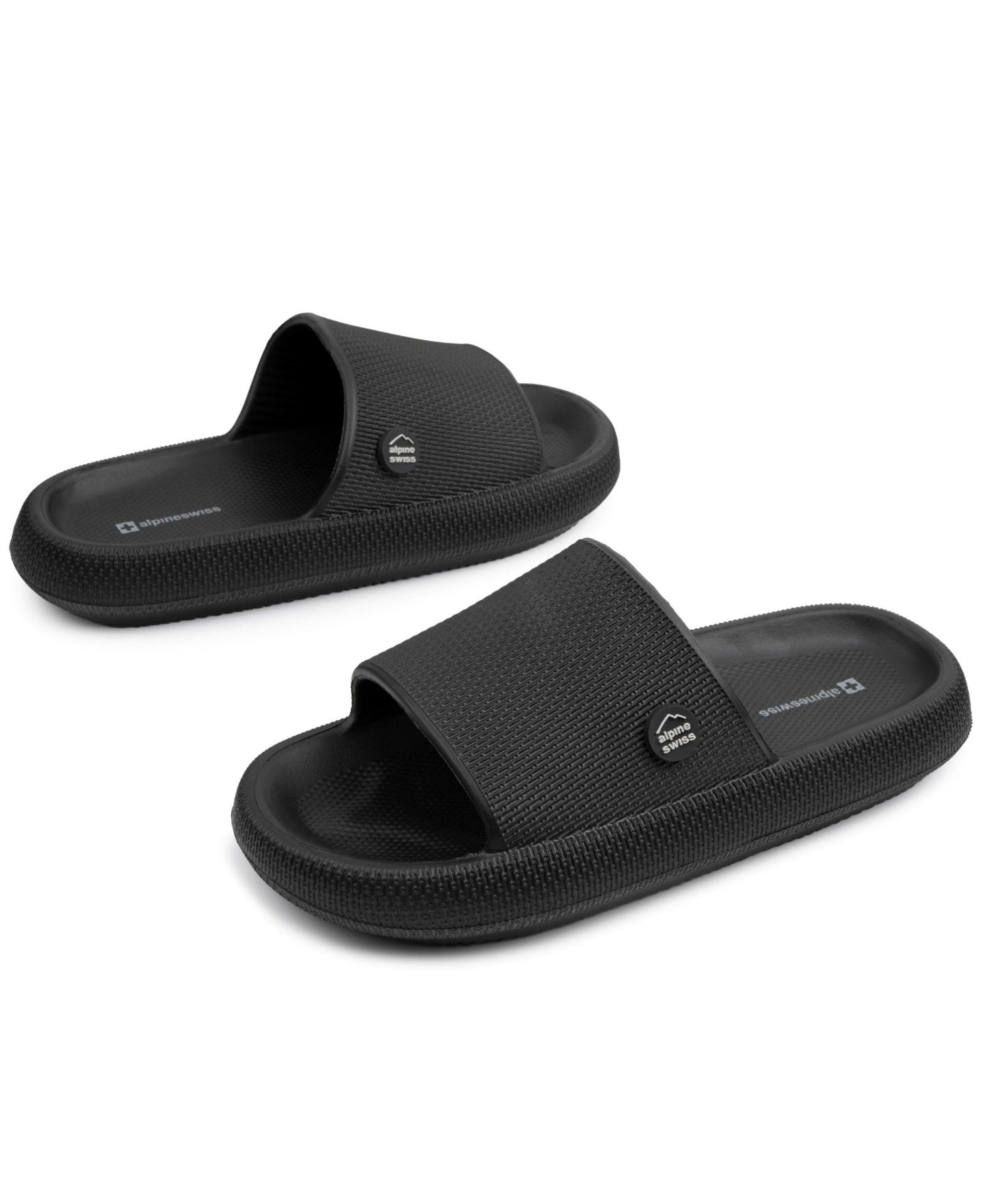 Мужские сандалии Alpine Swiss Omar Slides Pillow Slippers Ultra Cushioned Cloud Slide Sandal, цвет: Чёрный — фото 4