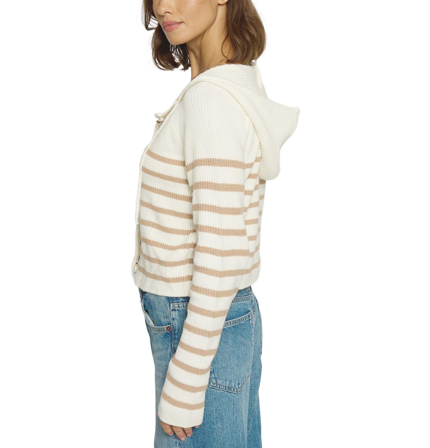 Женская куртка Central Park West Striped Dickey Sweater Jacket, цвет: Слоновая кость комбинированный — фото 2