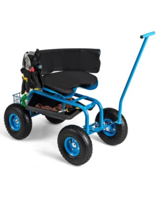 Multi-Functional Rolling Garden Cart with Swivel Seat & Large Storage Basket