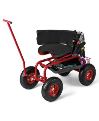 Multi-Functional Rolling Garden Cart with Swivel Seat & Large Storage Basket