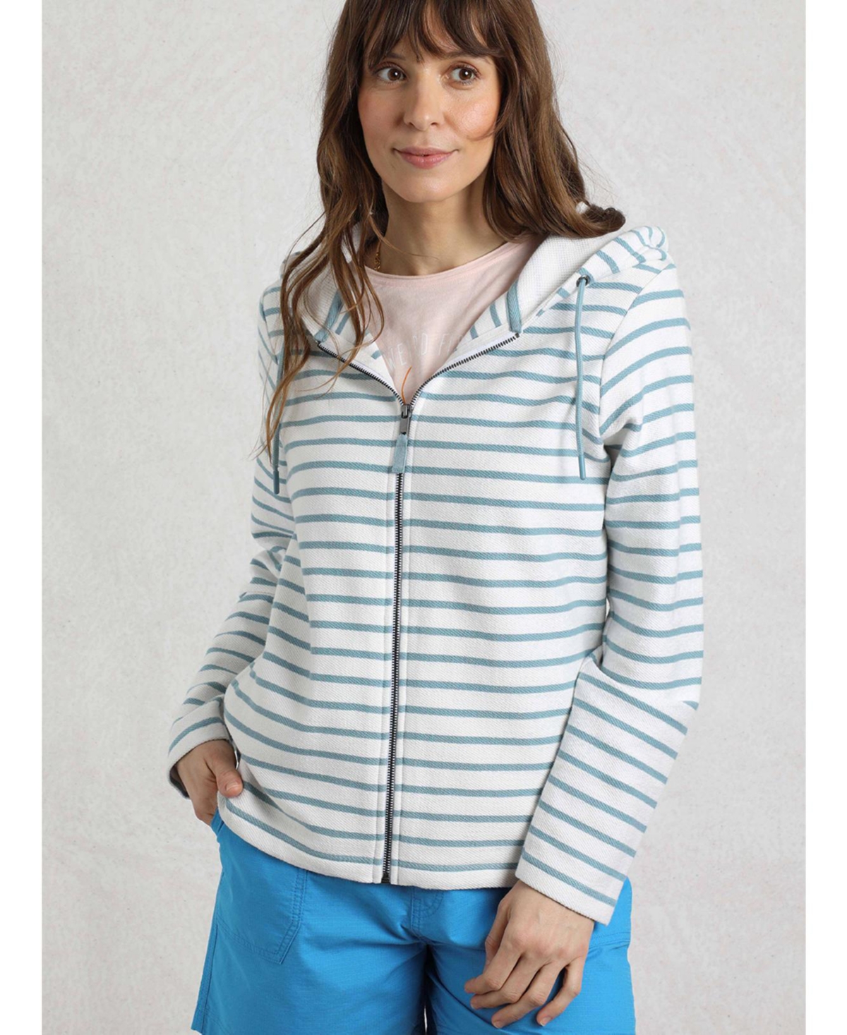 Women's Striped Full Zip Hoodie - Mineral blue