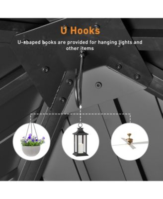 10 x 10 ft Wooden Frame Gazebo with Galvanized Metal Hardtop Roof, Outdoor Patio Gazebo with Charging Socket