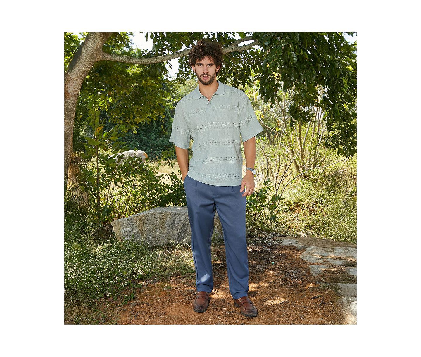 Мужская футболка Cahoot Campus Sutra Sage Green Bohomian Oversized Polo, цвет: Зелёный — фото 7