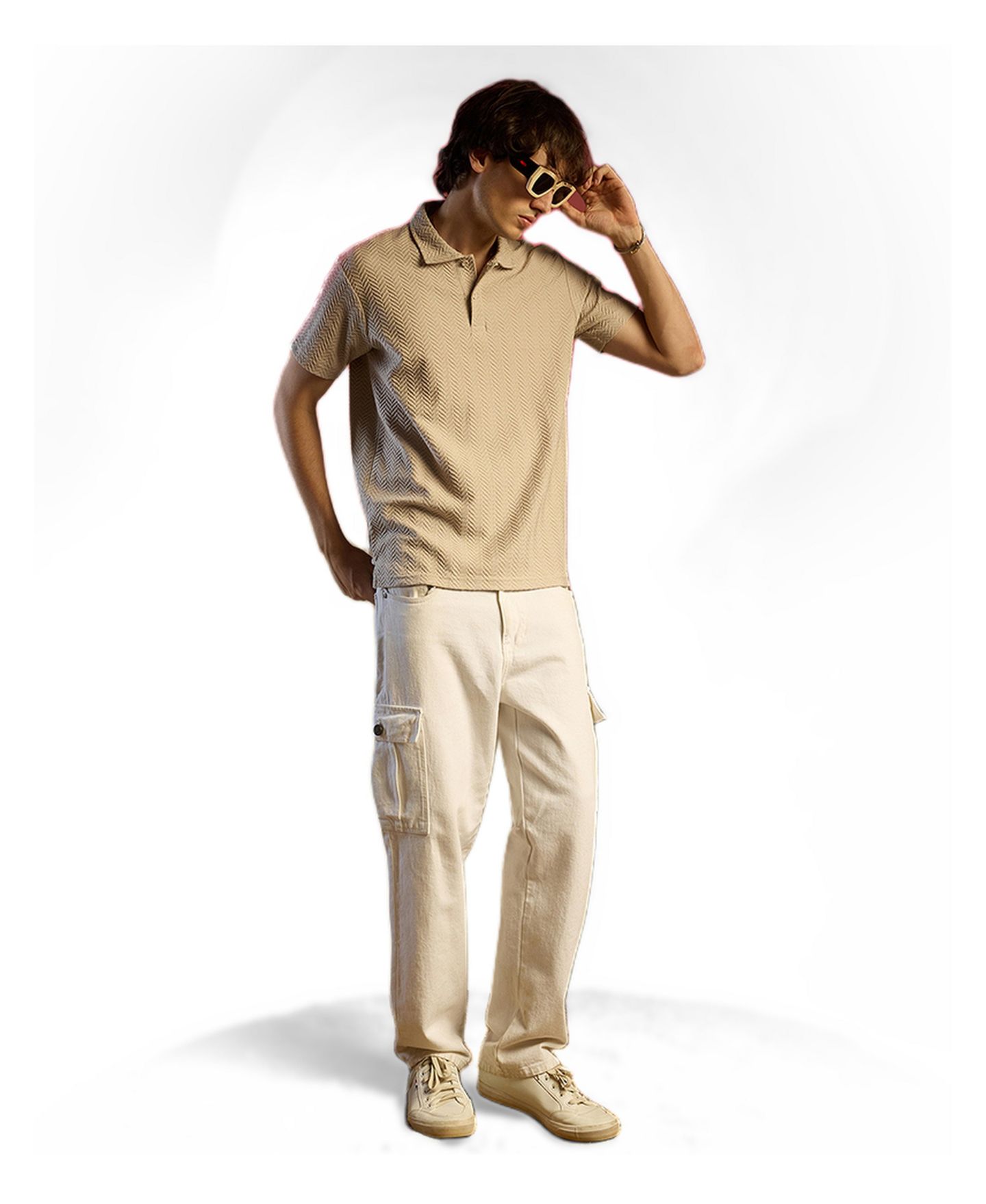 Мужская футболка Cahoot Saltbox Beige Chevron Polo, цвет: Бежевый / Хаки — фото 3