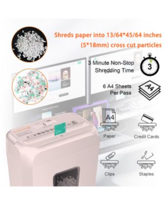 Pink Shredder, Compact for Office, Cross-Cut 6 Sheets, Security Shredding, Shreds Cards & Mail, 3.4-Gallon Bin