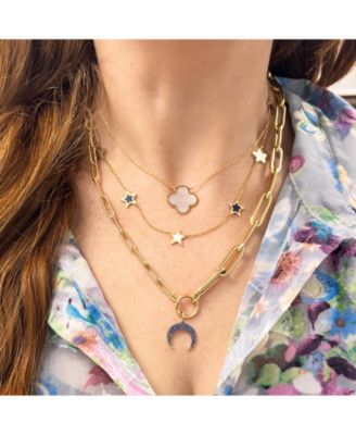 Lapis and Mother of Pearl Star Station Necklace 14K Gold