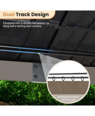 12' x 14' Wood Gazebo, Upgrade Cedar Wooden Frame Gazebo with 2-Tier Galvanized Steel Roof and Outlets for Patio, Backyard, Deck, and Lawn