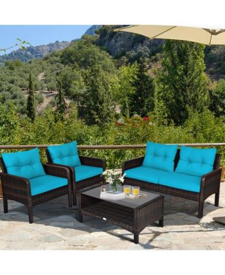 4PCS Rattan Patio Furniture Conversation Set Cushioned Outdoor Furniture Set