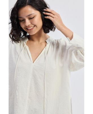 Women's Relaxed Fit Top with Front-tie in Cream