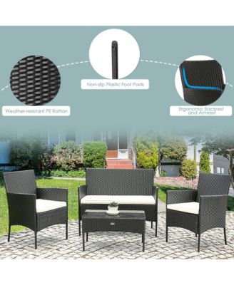 4PCS Patio Rattan Conversation Set Outdoor Furniture Set w/ Cushion