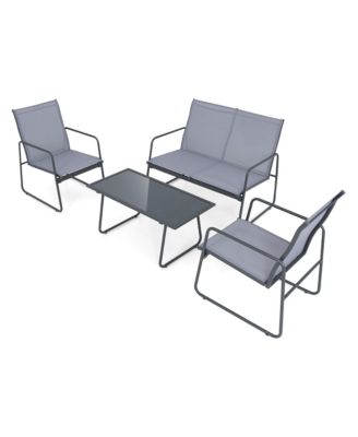 4PCS Metal Outdoor Conversation Set Patio Furniture Set w/ Glass Table