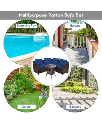 4PCS Patio Furniture Set Outdoor Rattan Sectional Sofa Set w/ Cushions