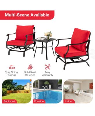 3 Piece Patio Conversation Bistro Set Outdoor Rocking Chair Set  w/ Cushions