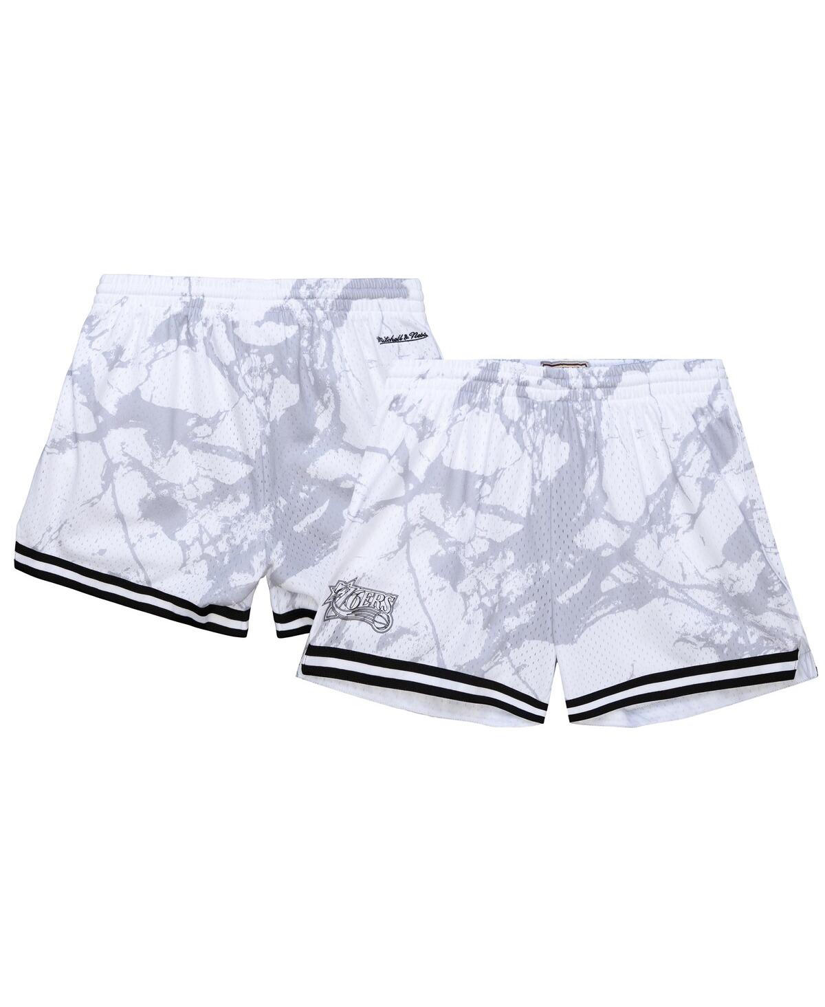 Women's White Philadelphia 76ers Hardwood Classics Marble Shorts - White