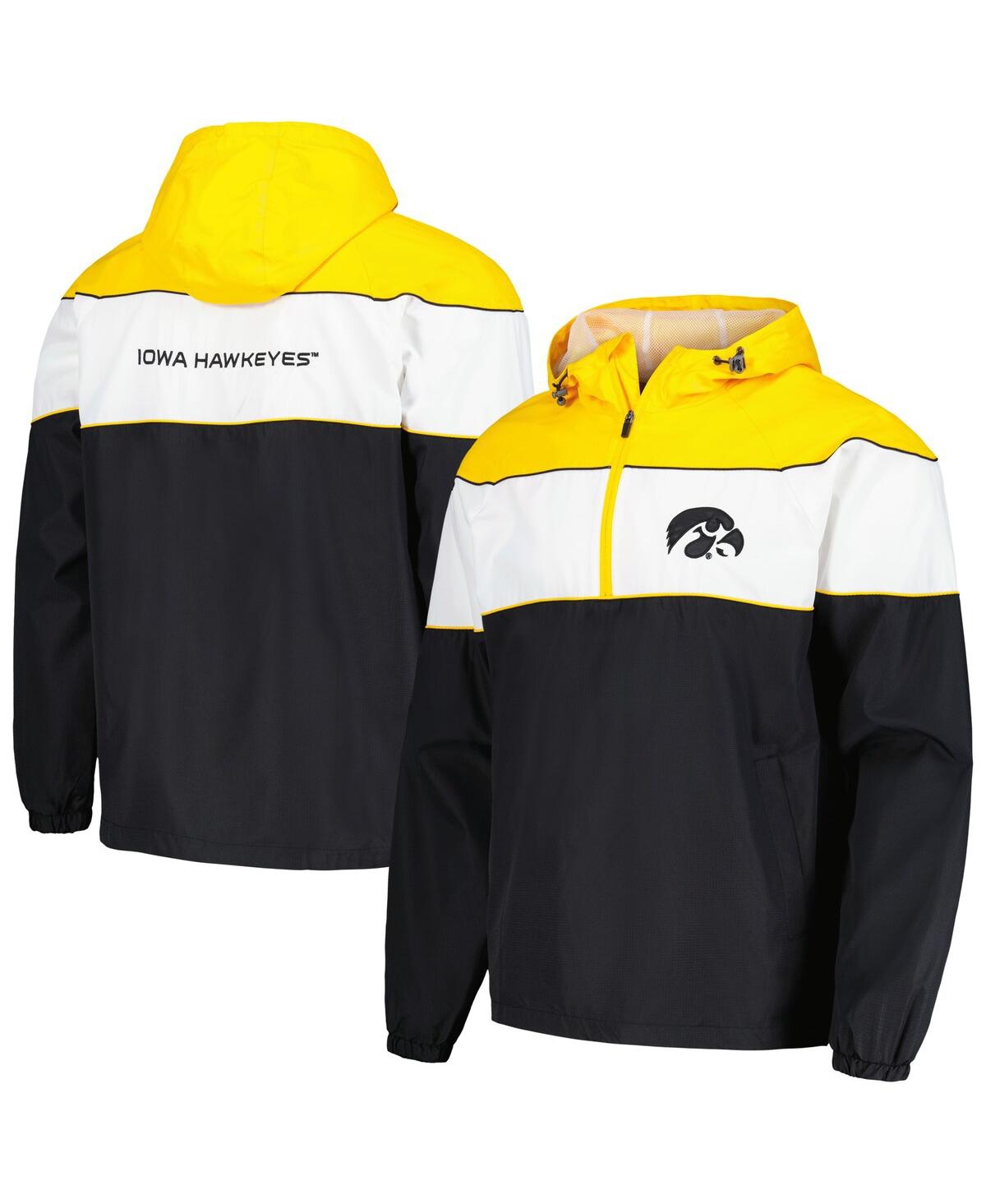 Men's Black Iowa Hawkeyes Center Line Half-Zip Raglan Hoodie Sweatshirt - Black