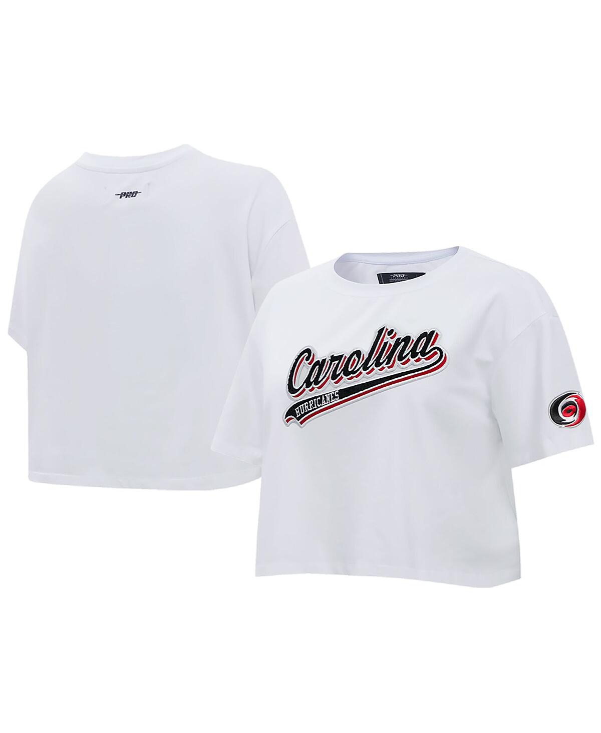Women's White Carolina Hurricanes Boxy Script Tail Cropped T-Shirt - White