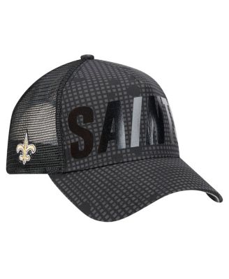 New Era - Men's Black New Orleans Saints Midnight Ink Tonal Text A-Frame Trucker 9FORTY Adjustable Hat