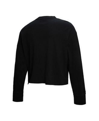 Women's Black New York Knicks Hardwood Classics Studded Boxy Cropped Long Sleeve T-Shirt