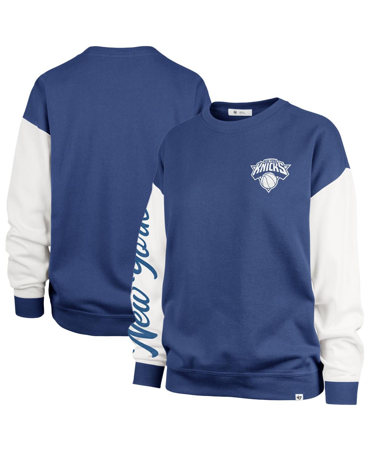 Women's Blue New York Knicks Plus Size Oversized Rise Andie Pullover Sweatshirt - Blue