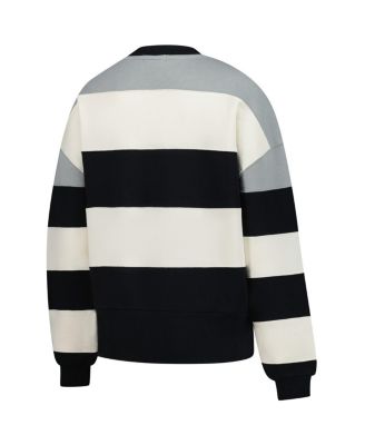 Women's Gray/Black Milwaukee Brewers Cooperstown Collection Blocked Fleece Pullover Sweatshirt