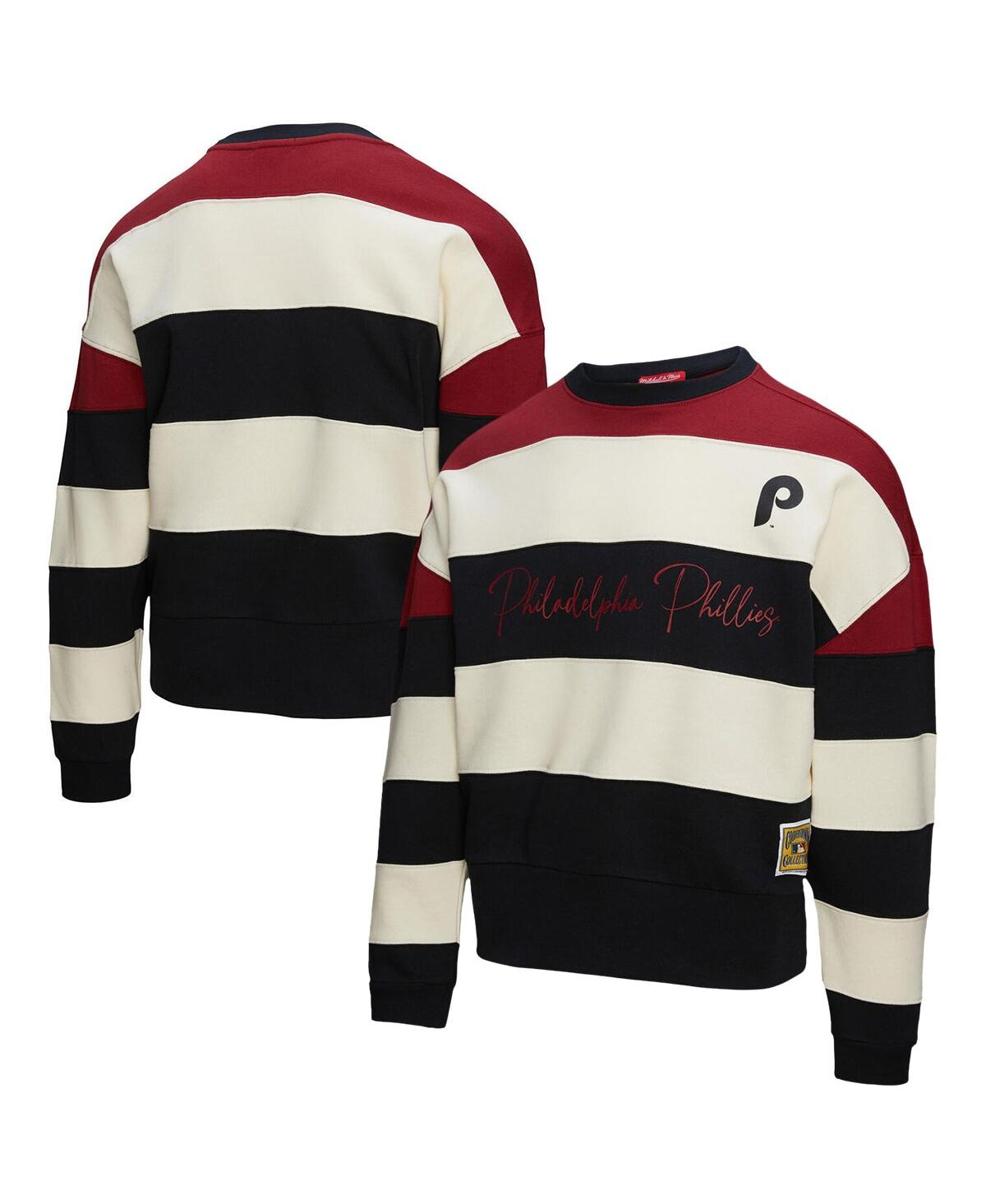Women's Burgundy/Black Philadelphia Phillies Cooperstown Collection Blocked Fleece Pullover Sweatshirt - Burgundy, Black