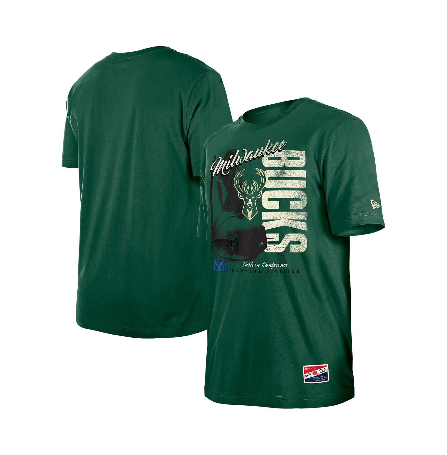 Мужские футболки New Era Hunter Green Milwaukee Bucks Distressed Throwback Vintage Color Pack — фото 1