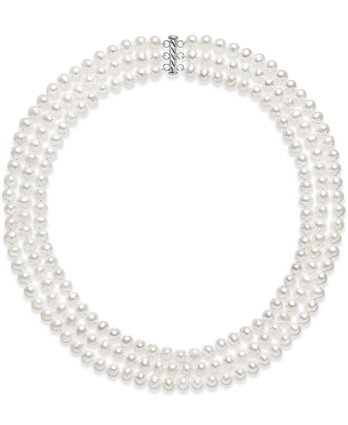 Belle de Mer Cultured Freshwater Pearl Three Layer Necklace (7-8mm ...
