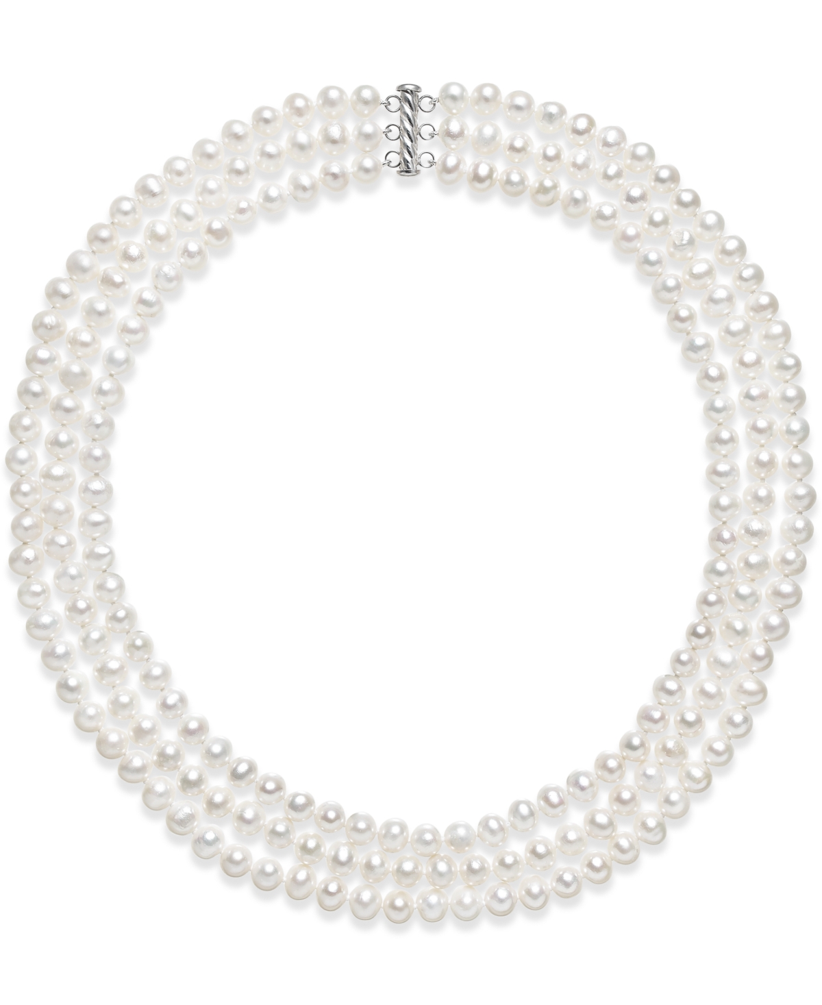 Cultured Freshwater Pearl Three Layer Necklace (7-8mm) - Sterling Silver