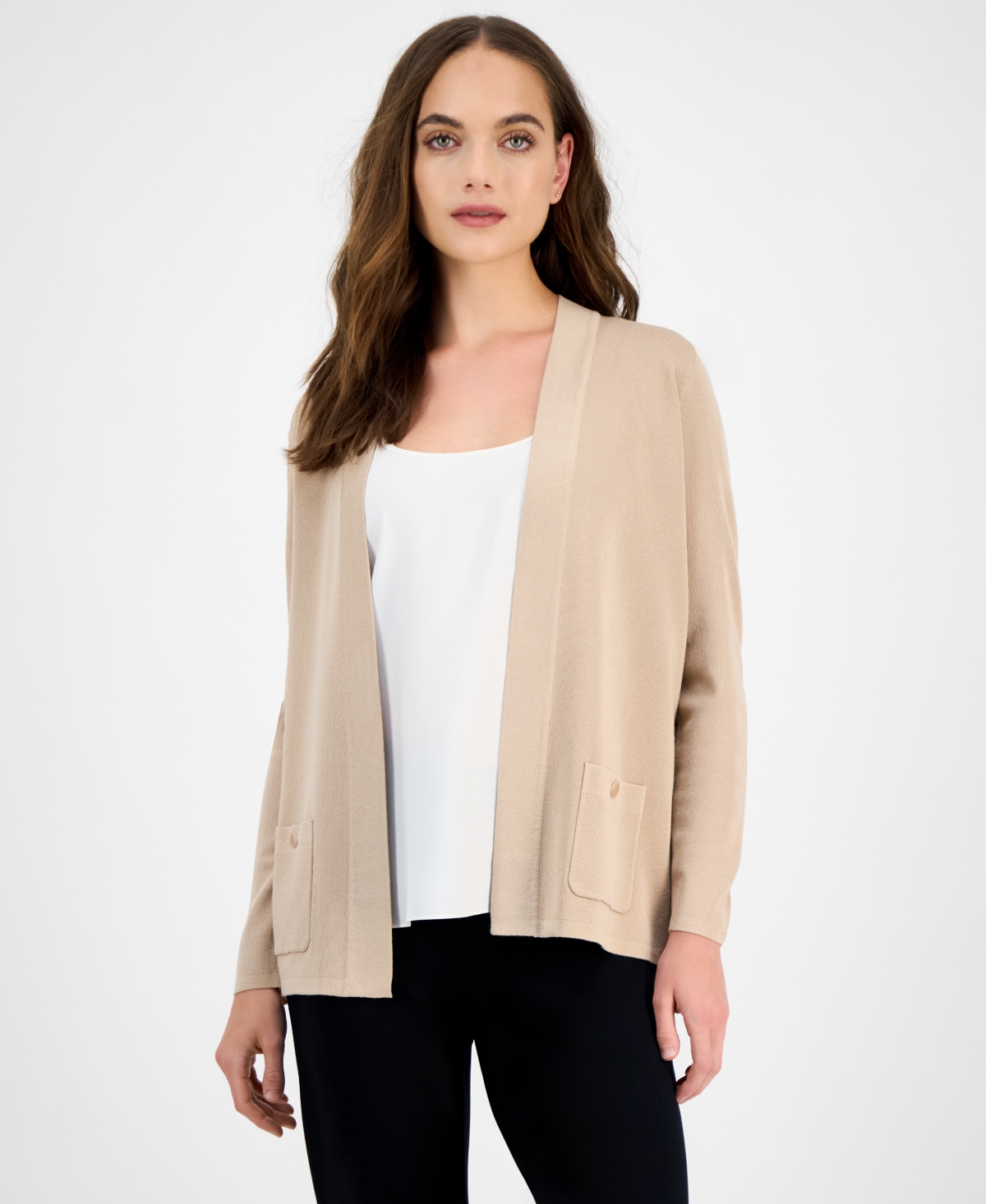 Anne Klein Malibu Open-front Cardigan In Brown
