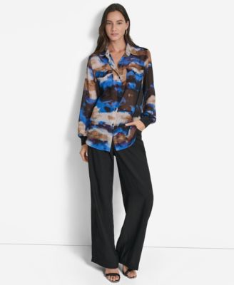Women's Printed Button-Front Long-Sleeve Shirt