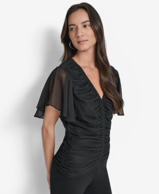 Women's Center-Ruched Flutter-Sleeve Top