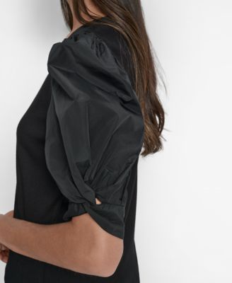 Women's Mixed-Media Taffeta Puff-Sleeve Top