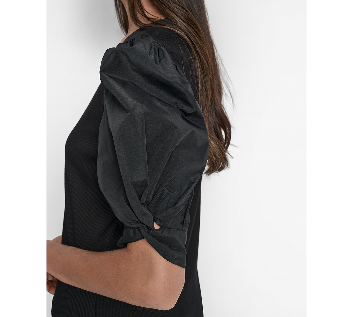 Dkny Women's Mixed-Media Taffeta Puff-Sleeve Top
