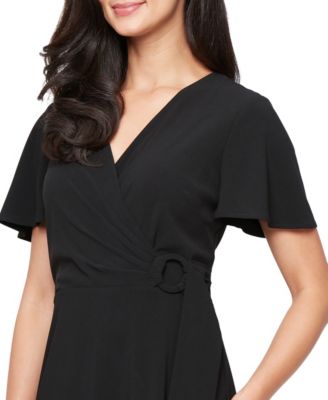Women's Solid-Color Surplice Flutter-Sleeve Dress