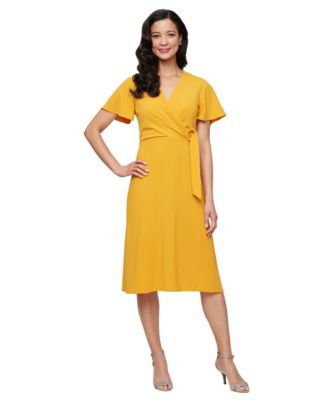 SL Fashions - Women's Solid-Color Surplice Flutter-Sleeve Dress
