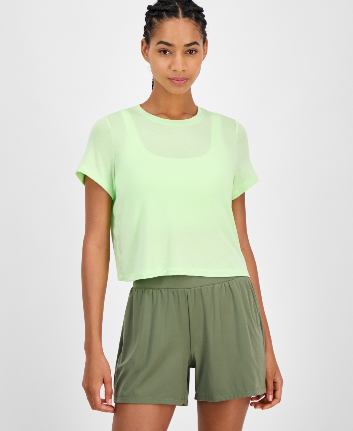 Women's Short-Sleeve Crewneck Knit T-Shirt, Exclusively at Macy's - Arctic Lime