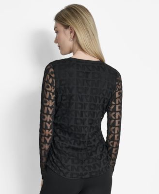 Women's Logo-Mesh Jacquard Long-Sleeve Top