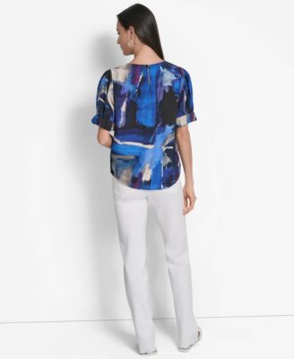 Women's Printed Voile Short-Sleeve Blouse