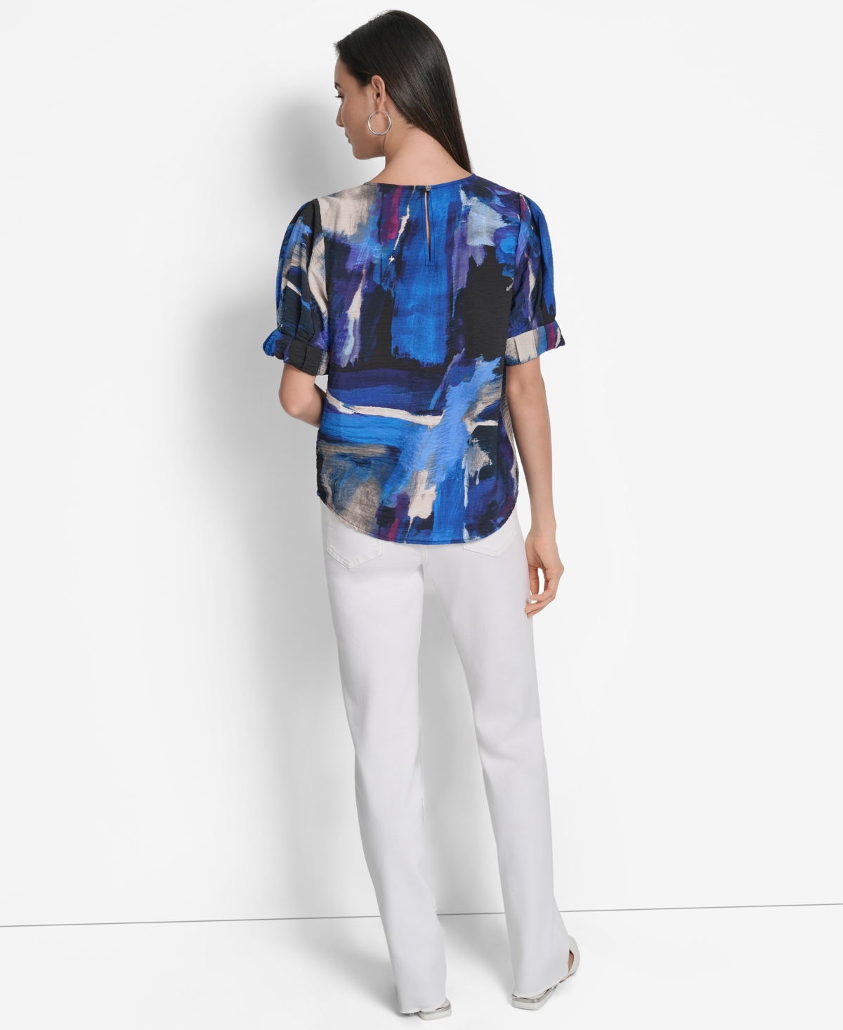 Dkny Abstract Zebra Print Voile Top In Blue