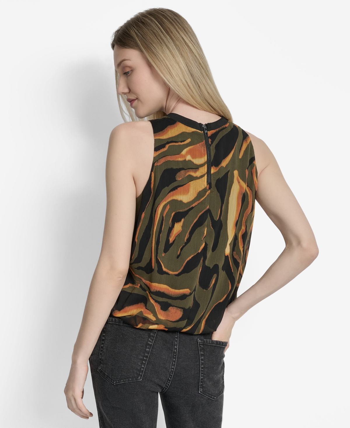 Dkny Print Sleeveless Chiffon Bubble Top In Multi