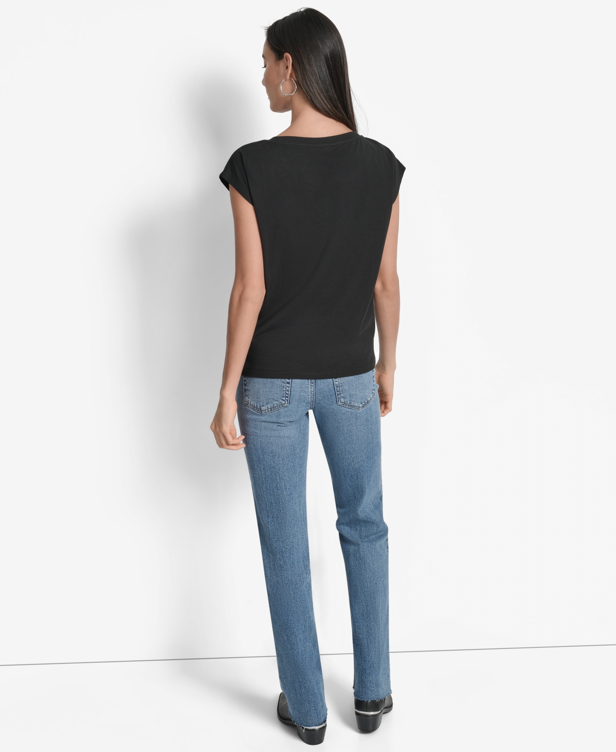 Dkny Women's Grommet Stack Logo Crewneck T-shirt In Black