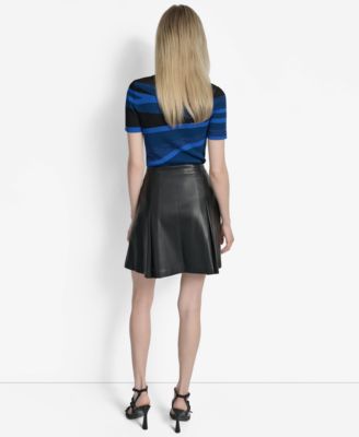 Women's Faux-Leather Zip-Front Pleated Skirt 